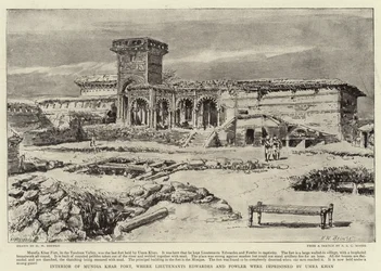 Innenansicht der Festung Mundia Khar, wo Leutnants Edwardes und Fowler von Umra Khan gefangen gehalten wurden